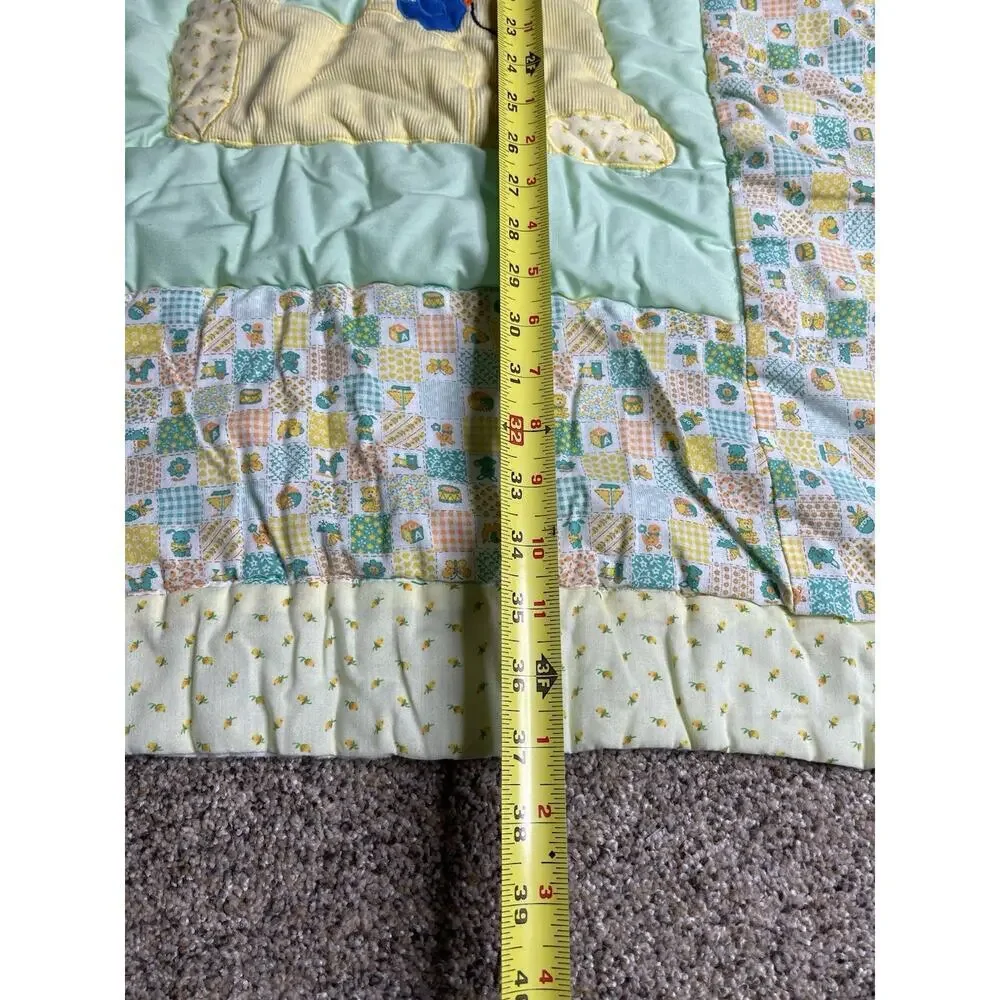 Vintage Corduroy Teddy Bear Balloons Baby Quilt Blanket Nursery Pastel 37 X 32in